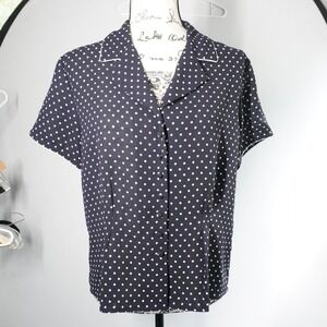 VTG Casual Corner Navy‎ Polka Dot Short Sleeve Button Top Nautical Coastal
